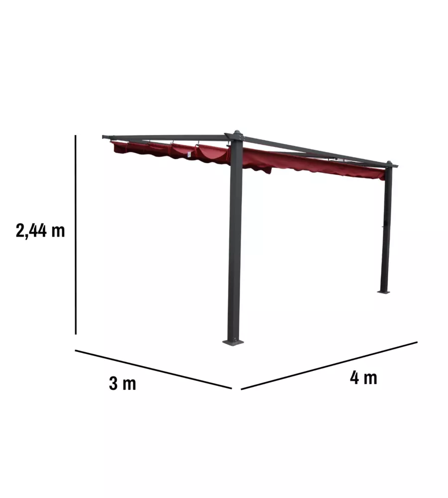 PERGOLA ADDOSSATA DA ESTERNO EUROGARDEN "DAIANA" IN ALLUMINIO BURGUNDY 4X3 M