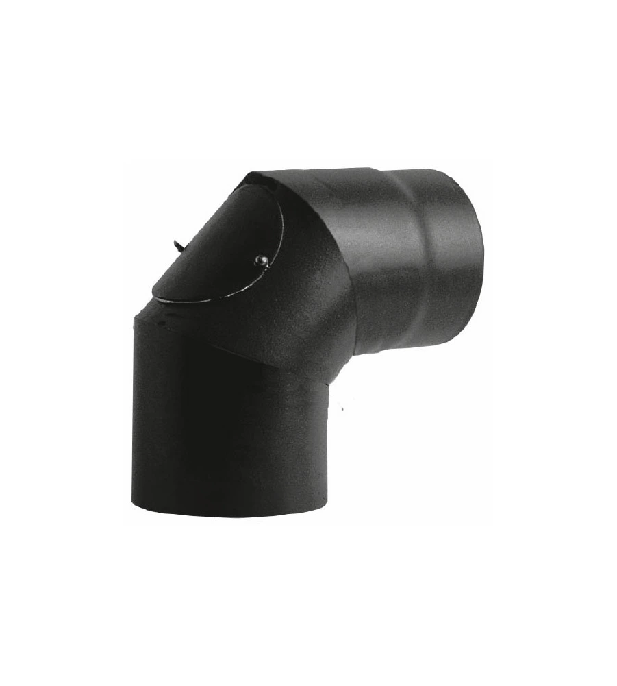 TUBO CURVA 90° CON ISPEZIONE LEGNA NERO SMALTATO, 120 MM