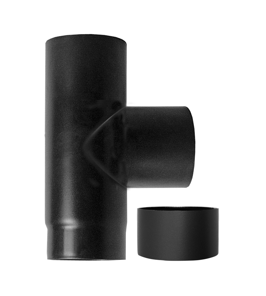 TUBO RACCORDO A TEE 90° FM-F LEGNA NERO SMALTATO, 130 MM