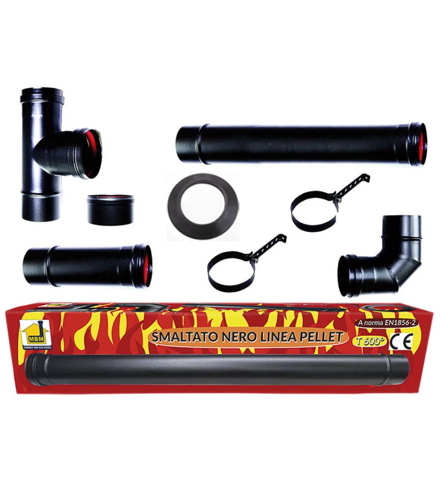 KIT ECO STUFA A PELLET NERO, TUBI DA 80 MM