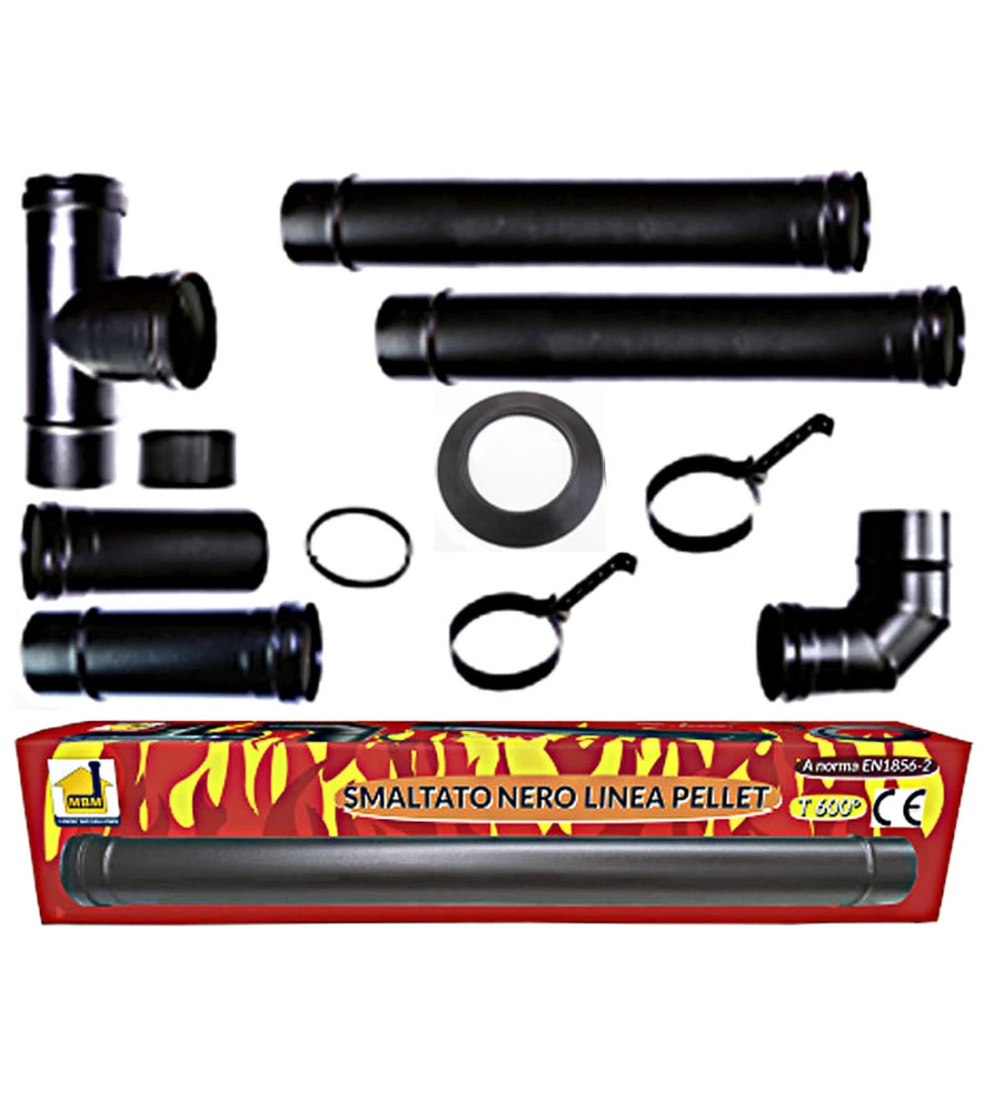KIT STUFA A PELLET NERO SMALTATO, TUBI 80 MM