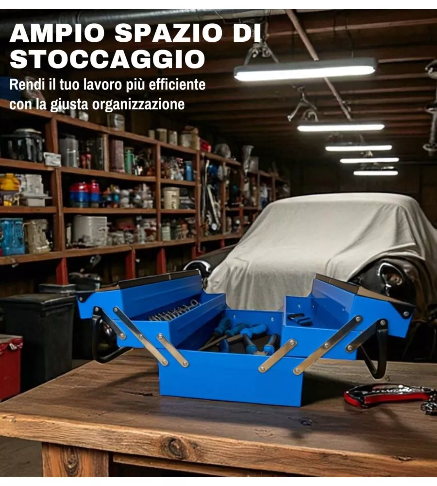 CASSETTA PORTA ATTREZZI IN METALLO EASY SYSTEM 5 SCOMPARTI 47X22X19 CM