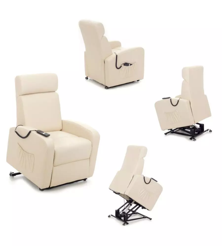 POLTRONA CON RECLINER E ALZATA ELETTRICA "KATIA" CREMA, 75X78X110 CM