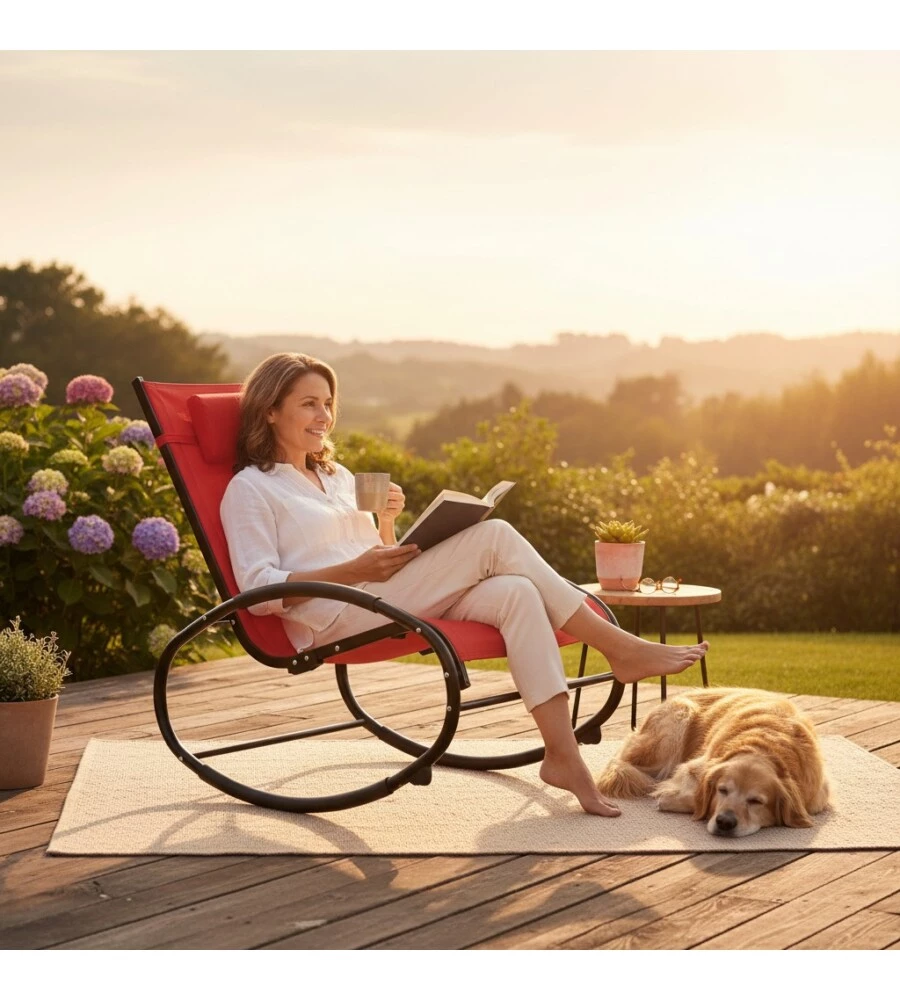 SDRAIO DONDOLO DA ESTERNO EUROGARDEN "RELAXING" IN ALLUMINIO E TEXTILENE ROSSO 62X119X86 CM