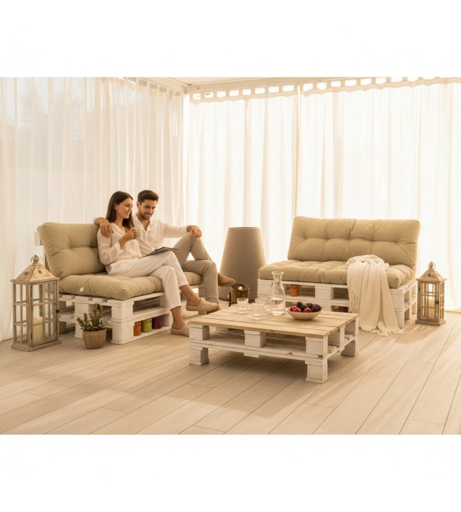 CUSCINO SEDUTA EUROGARDEN PER DIVANO PALLET IN TESSUTO BEIGE 120X80X10 CM