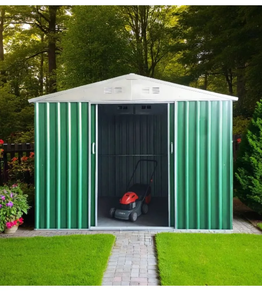 CASETTA DA ESTERNO IN LAMIERA ZINCATA DOMUS "S" VERDE CON PORTE SCORREVOLI 187X131X194 CM
