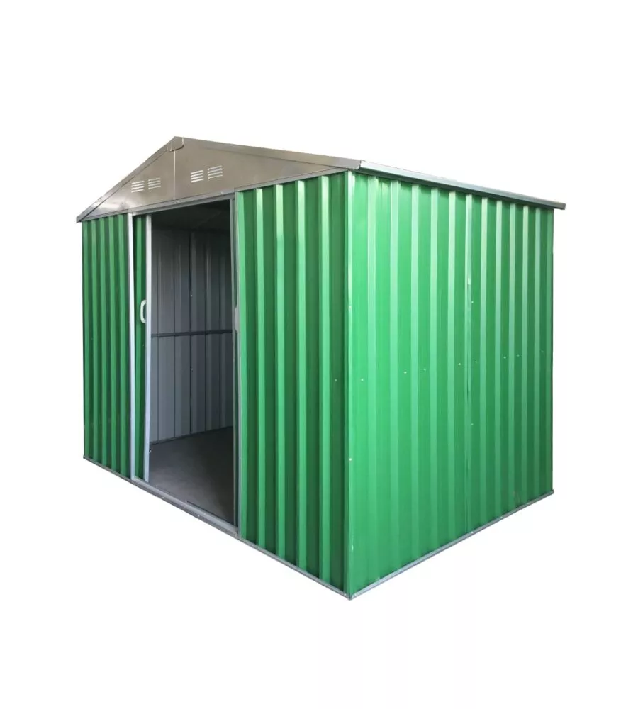 CASETTA DA ESTERNO IN LAMIERA ZINCATA DOMUS "S" VERDE CON PORTE SCORREVOLI 187X131X194 CM