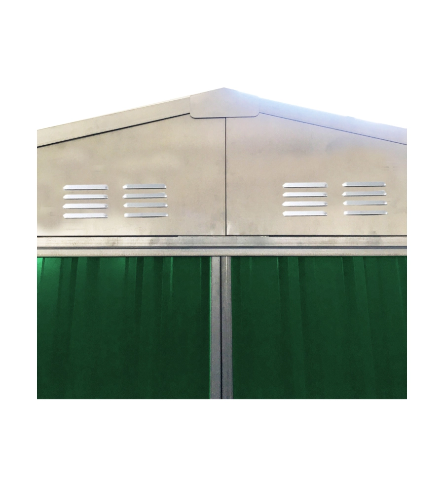 CASETTA DA GIARDINO IN LAMIERA ZINCATA DOMUS "S" VERDE CON PORTE SCORREVOLI 187X131X194 CM