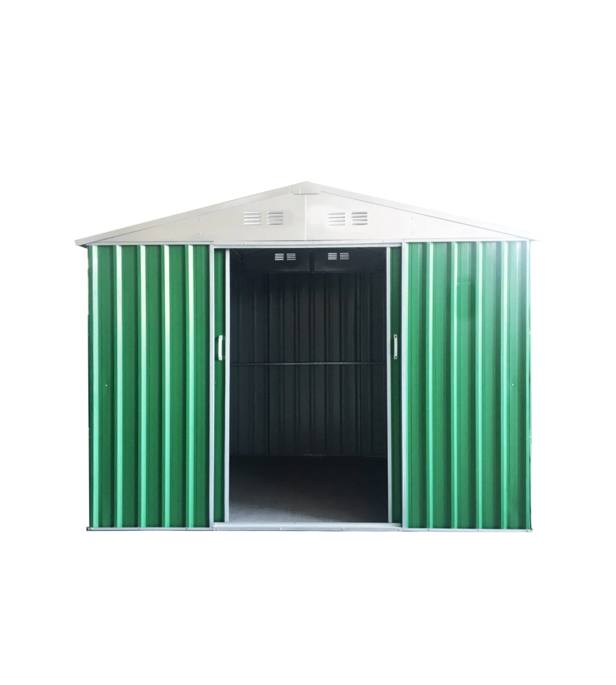 CASETTA DA ESTERNO IN LAMIERA ZINCATA DOMUS "S" VERDE CON PORTE SCORREVOLI 187X131X194 CM