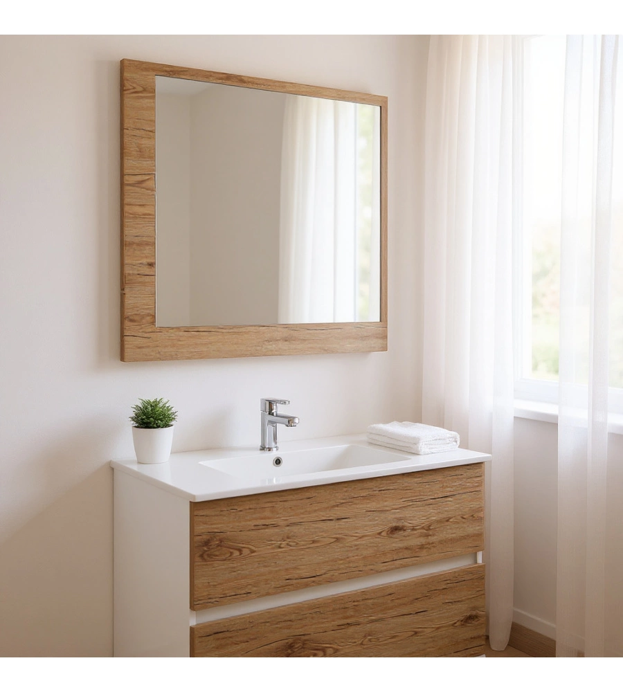 MOBILE BAGNO SOSPESO "FABULA" 2 CASSETTI BIANCO E ROVERE, 90X47X57 CM
