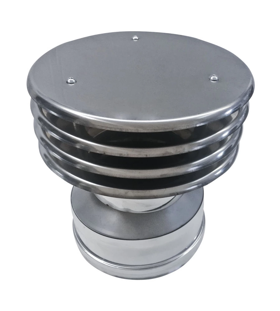 CAPPELLO CON LAMELLE PARETE DOPPIA INOX, DN 100/150
