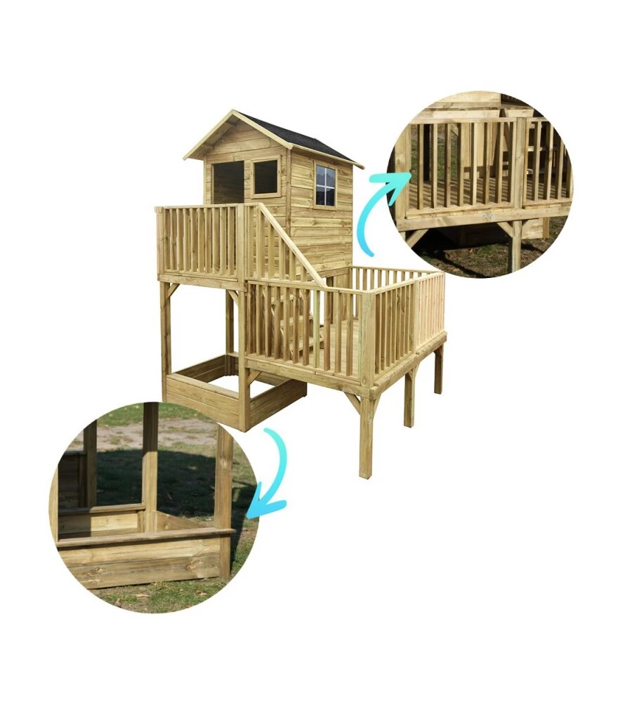 CASETTA DA GIARDINO PER BAMBINI IN LEGNO DOMUS "HUBERT" CON SCIVOLO E SABBIERA 226,5X176X272 CM