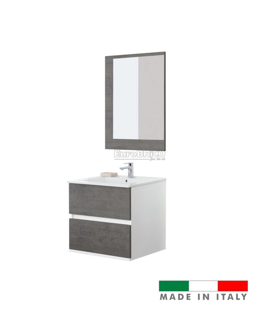 MOBILE BAGNO SOSPESO "FABULA" BIANCO E CEMENTO, 60X47X57 CM