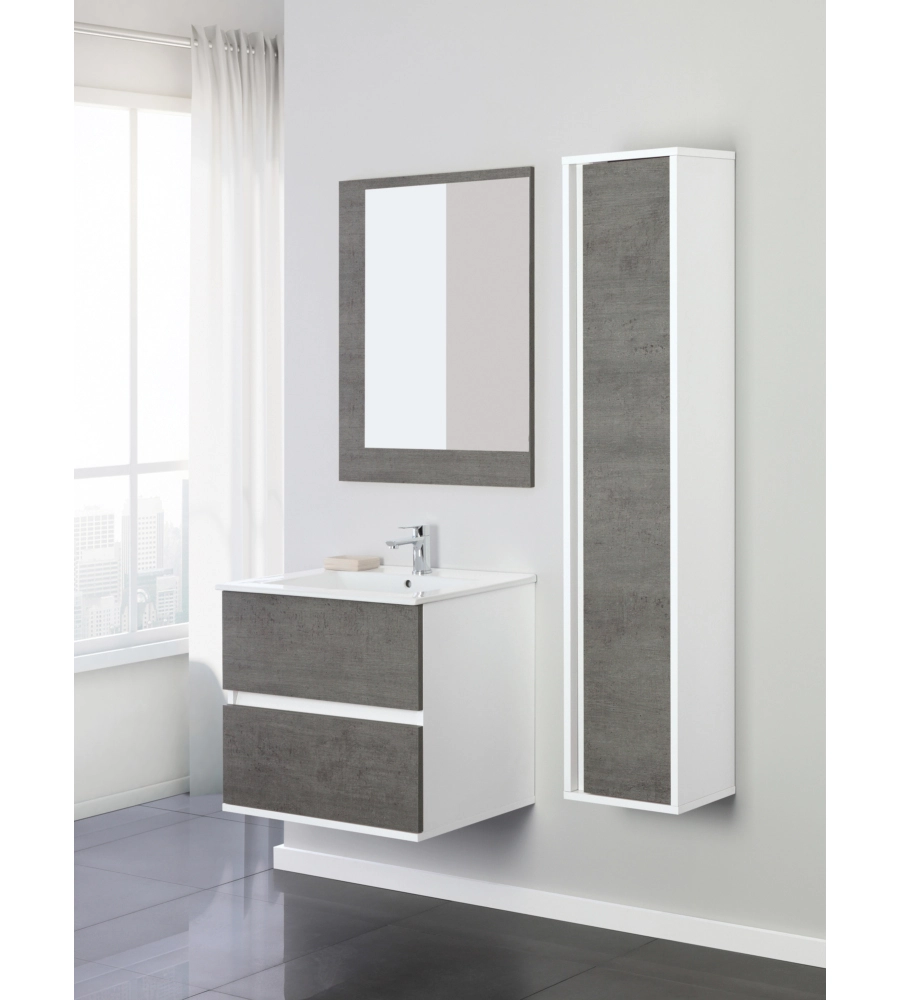 MOBILE BAGNO SOSPESO "FABULA" BIANCO E CEMENTO, 60X47X57 CM
