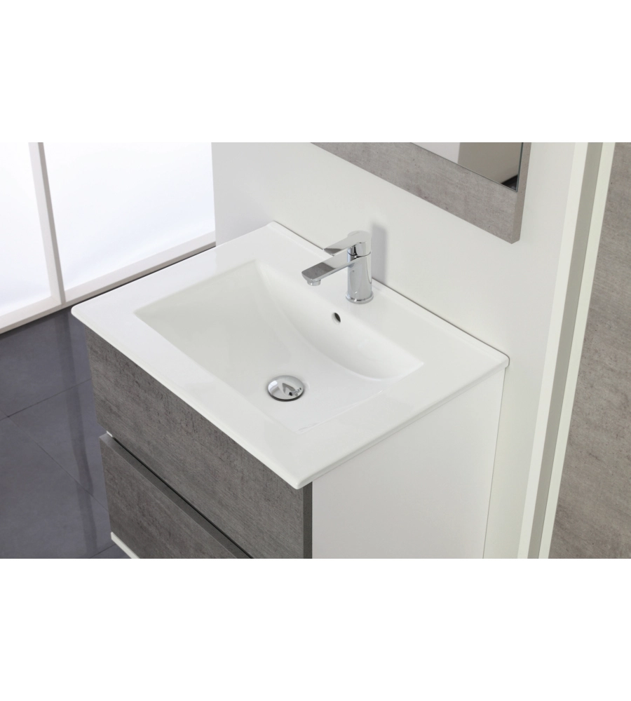 MOBILE BAGNO SOSPESO "FABULA" BIANCO E CEMENTO, 60X47X57 CM