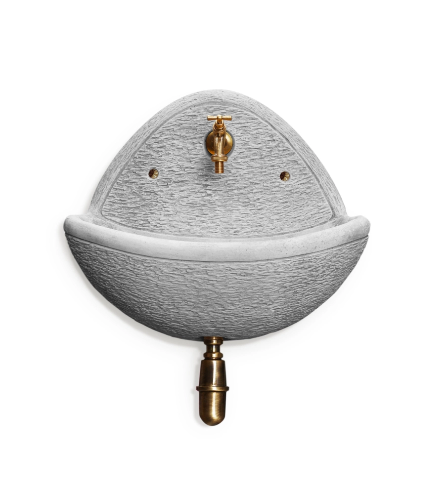 FONTANA A BACINELLA DA PARETE "VERRA" ANTICATA IN CEMENTO COLORE GRIGIO - 54X25X56 CM