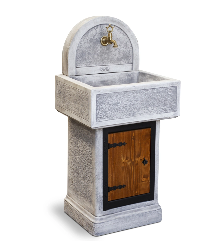 FONTANA LAVANDINO DA GIARDINO KAM "PALMAROLA" IN CEMENTO ANTICATO COLORE GRIGIO -  58X49X123 CM