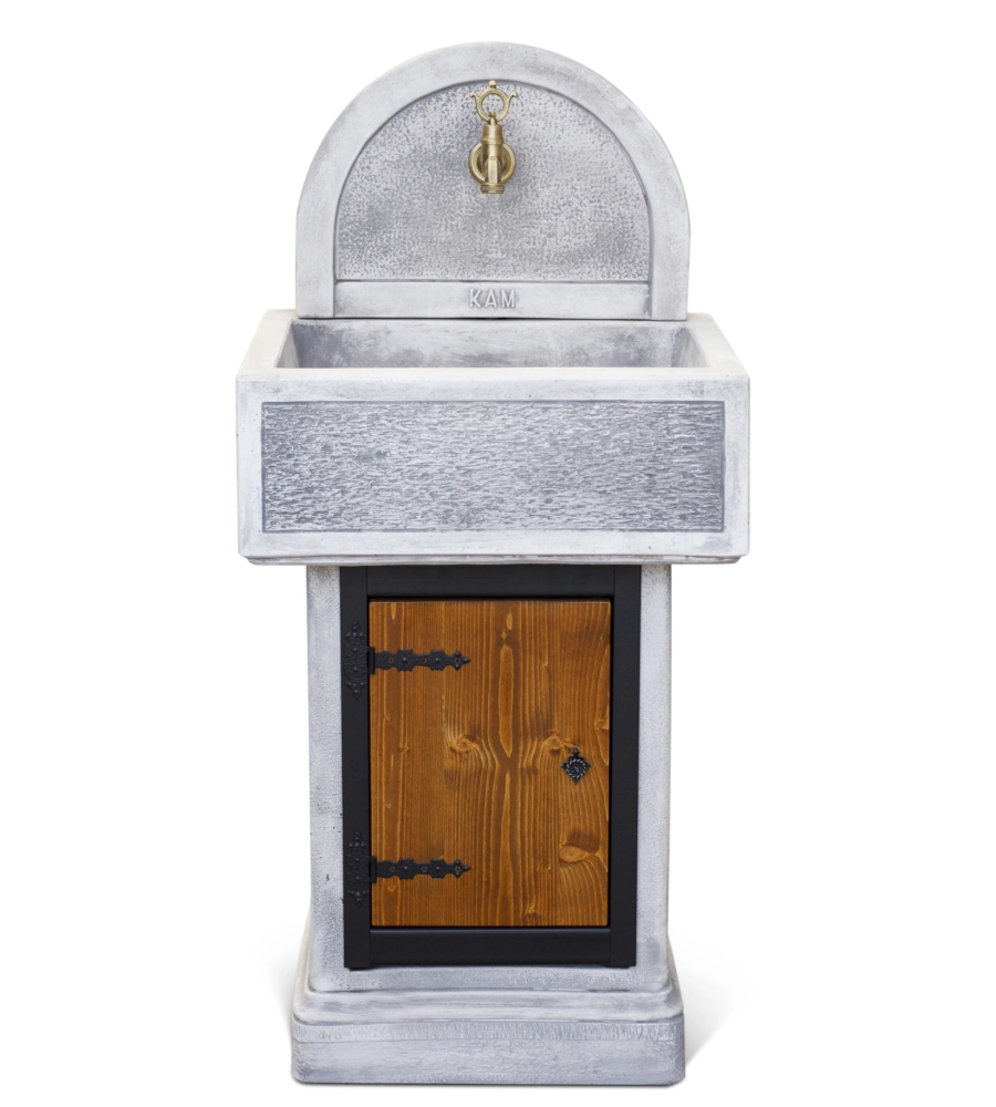 FONTANA LAVANDINO DA GIARDINO KAM "PALMAROLA" IN CEMENTO ANTICATO COLORE GRIGIO -  58X49X123 CM