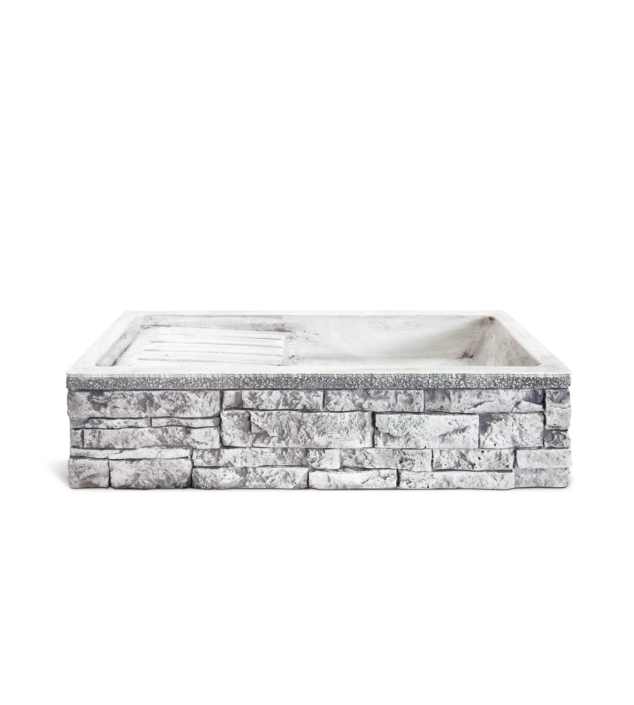 LAVANDINO DA GIARDINO "GAETA 80" IN CEMENTO ANTICATO COLORE GRIGIO - 80x40x20 CM