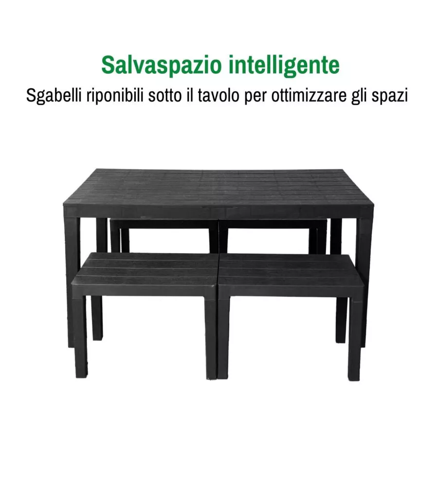 SET DA GIARDINO "SAMOA" IN POLIPROPILENE ANTRACITE 4 SEDUTE E TAVOLO