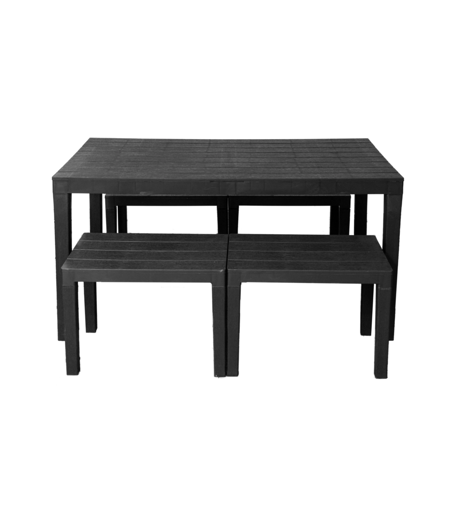 SET DA GIARDINO "SAMOA" IN POLIPROPILENE ANTRACITE 4 SEDUTE E TAVOLO