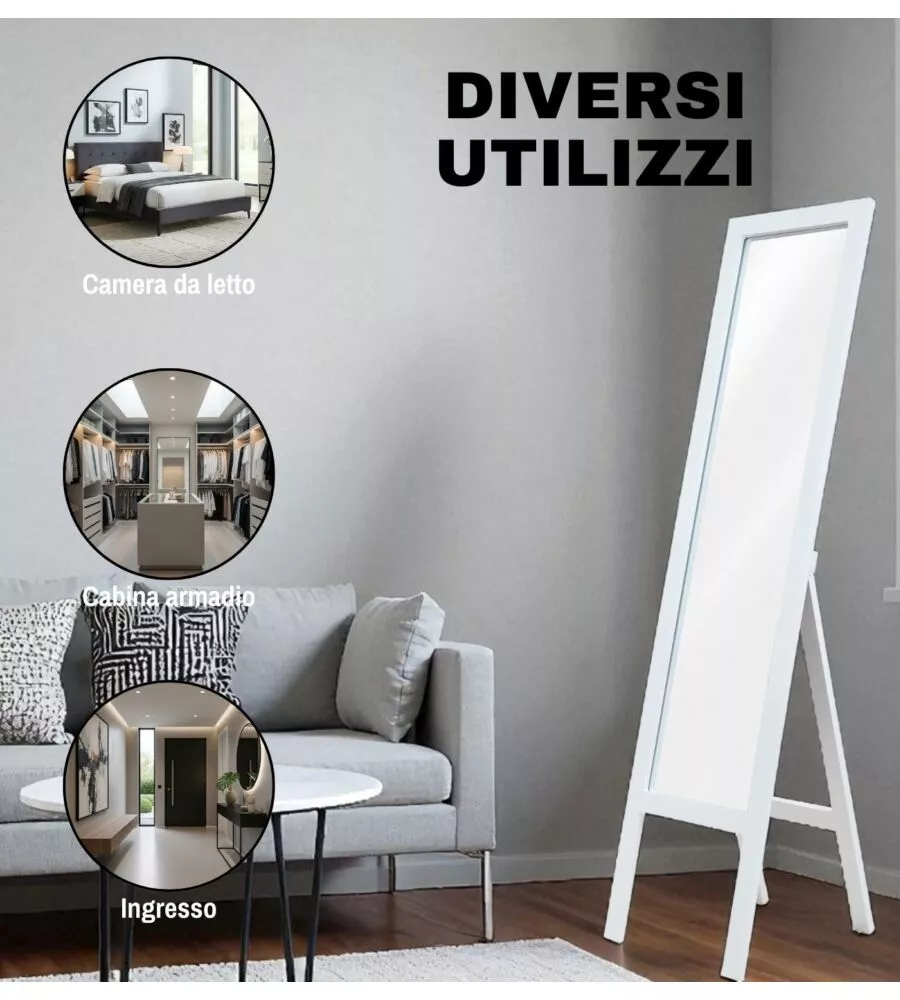 SPECCHIO DA TERRA BELLAHOME CON CORNICE BIANCO 33X150 CM