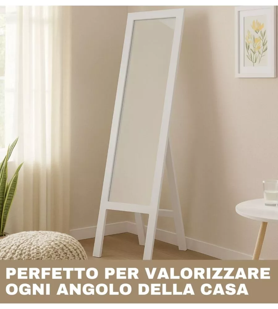 SPECCHIO DA TERRA BELLAHOME CON CORNICE BIANCO 33X150 CM