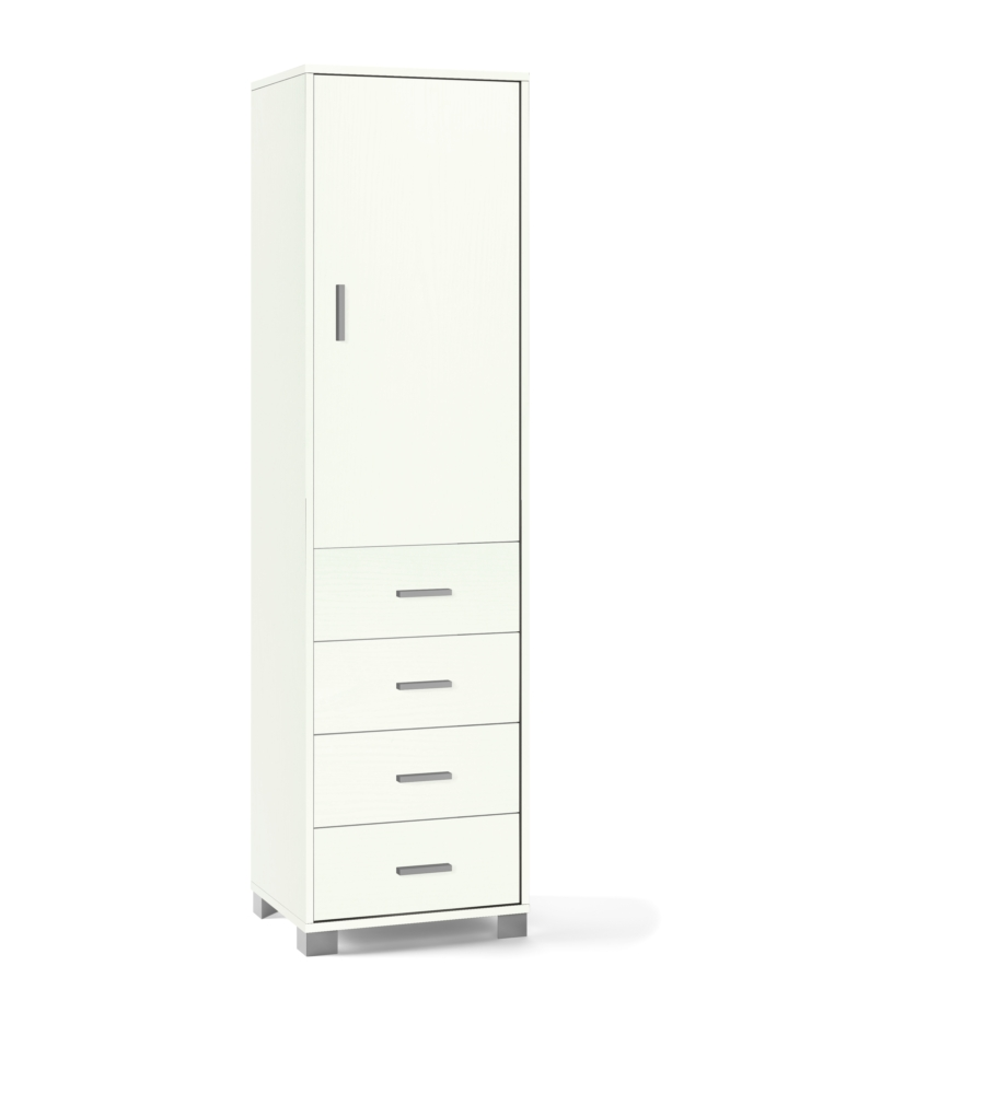 MOBILE COLONNA CON 1 ANTA E 4 CASSETTI COLORE BIANCO FIAMMATO - L50 x H183 x P41 CM