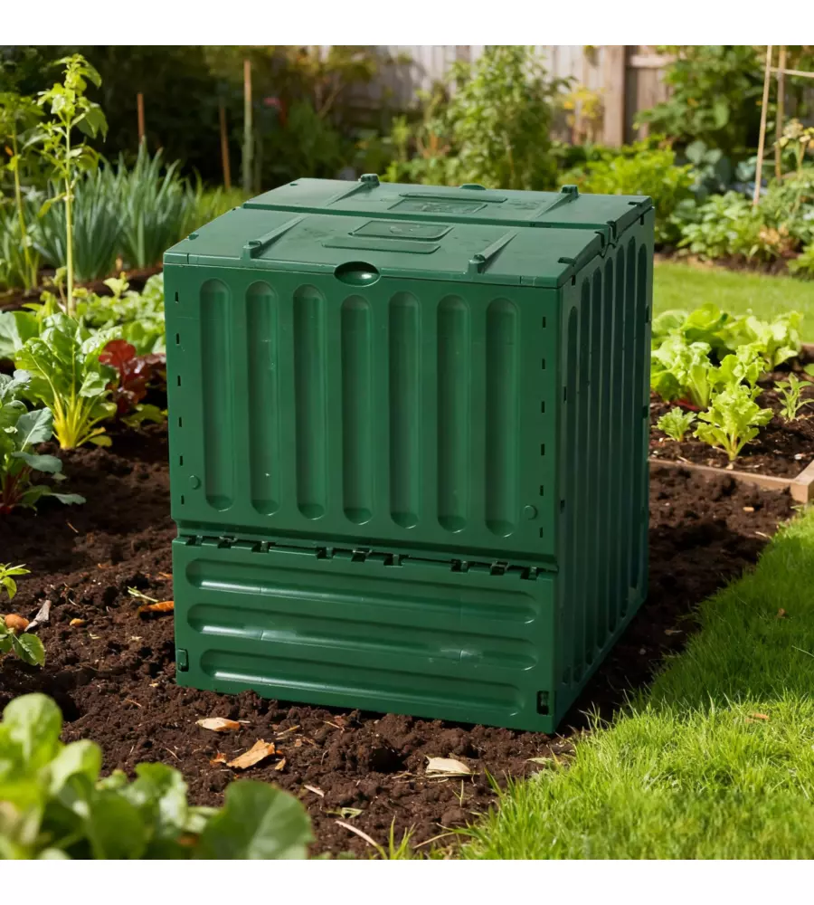 BIDONE COMPOSTIERA DA ESTERNO IN POLIPROPILENE RICICLATO COLORE VERDE 600 LT
