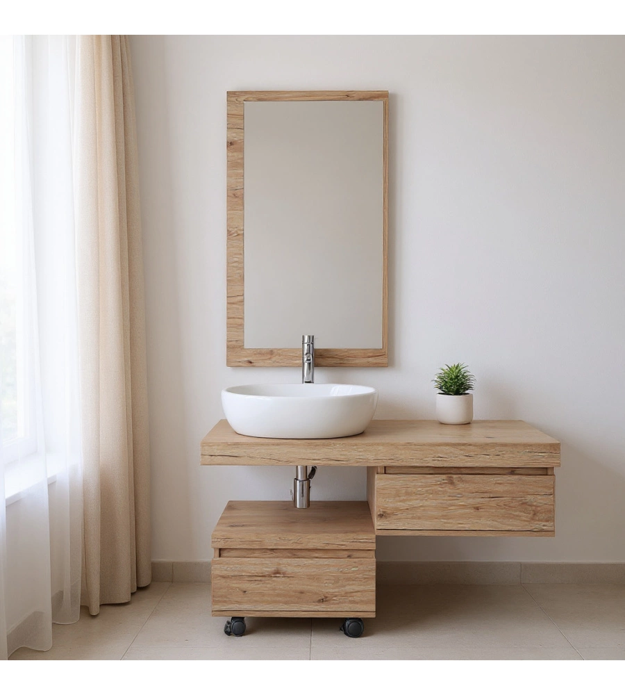 MOBILE BAGNO SOSPESO "SHELF" ROVERE CON CASSETTI, 120X50X8 CM