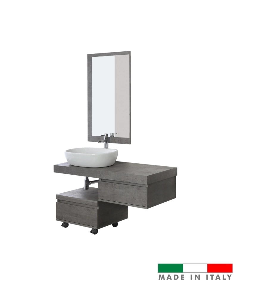MOBILE BAGNO SOSPESO "SHELF"CEMENTO CON CASSETTI, 120X50X8 CM