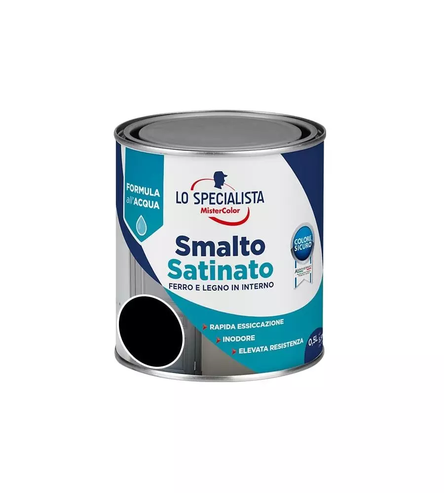 SMALTO ACQUA SATINATO 0,5 LT. NERO