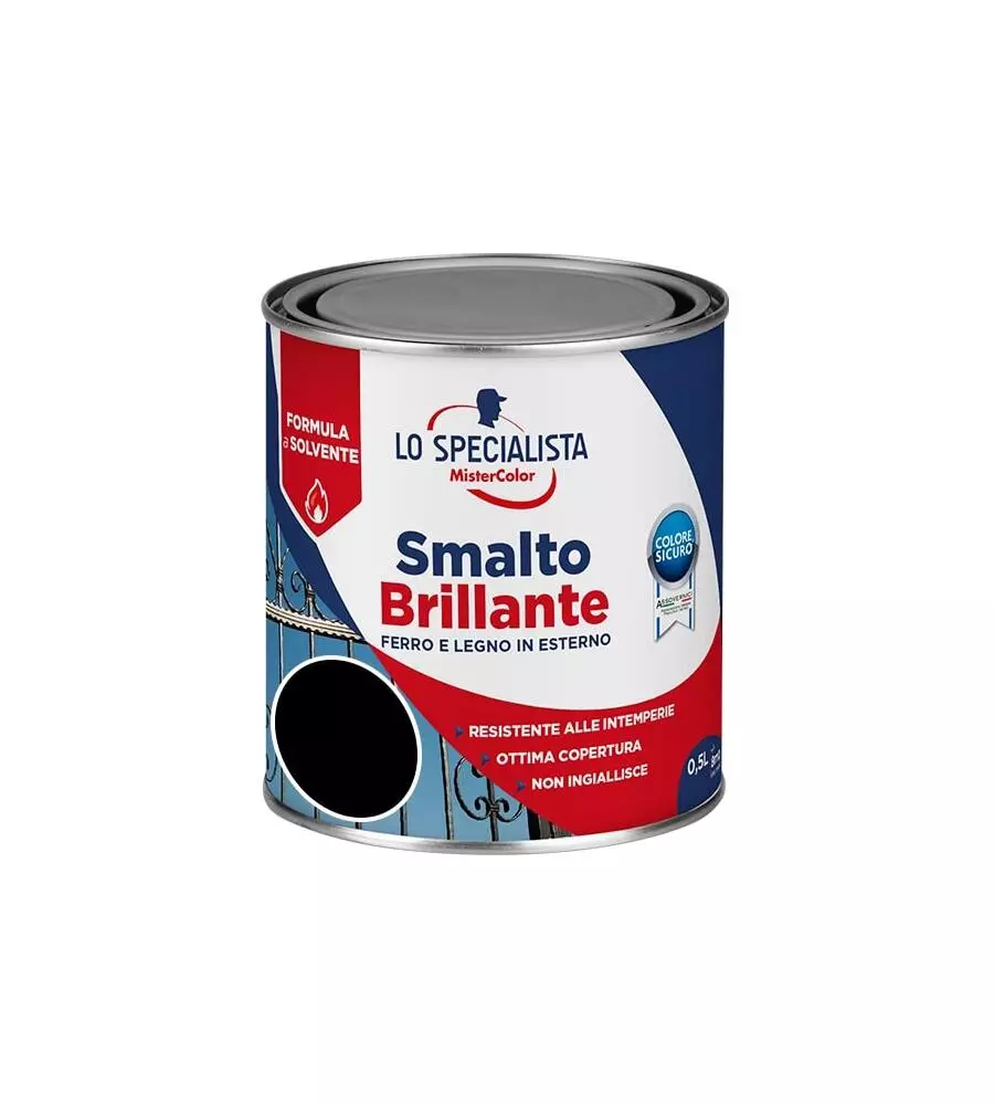 SMALTO SOLVENTE BRILLANTE 0,5 LT. NERO