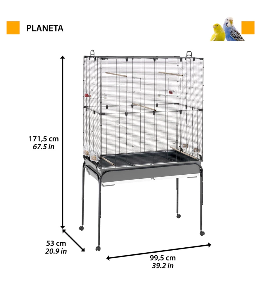 GABBIA PER UCCELLI "PLANETA" NERA, 99,5X53X171,5 CM - FERPLAST