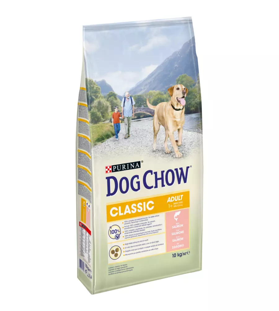 CROCCHETTE PER CANI PURINA "DOG CHOW CLASSIC" ADULTO DI TUTTE LE TAGLIE CON SALMONE 10 KG