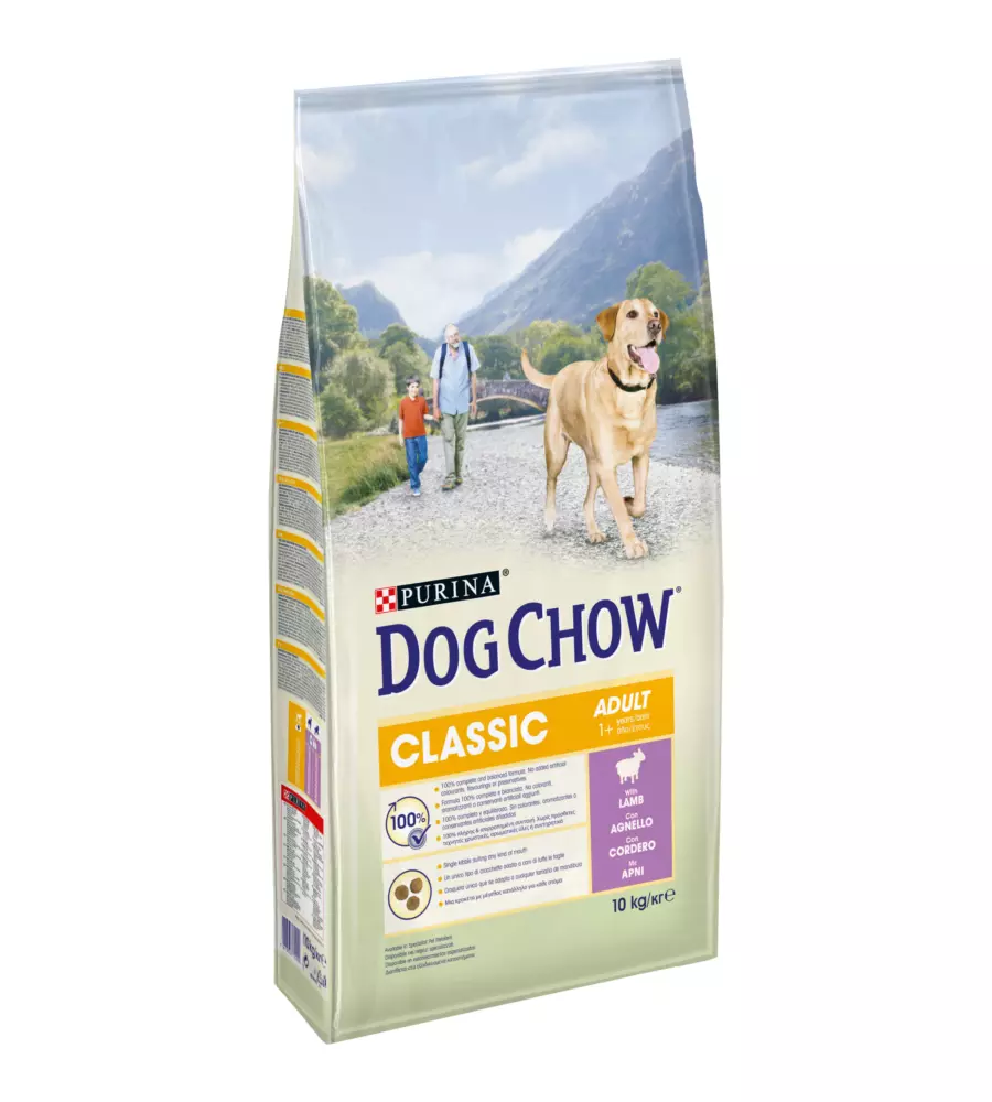 CROCCHETTE PER CANI PURINA "DOG CHOW CLASSIC" ADULTO DI TUTTE LE TAGLIE CON AGNELLO 10 KG
