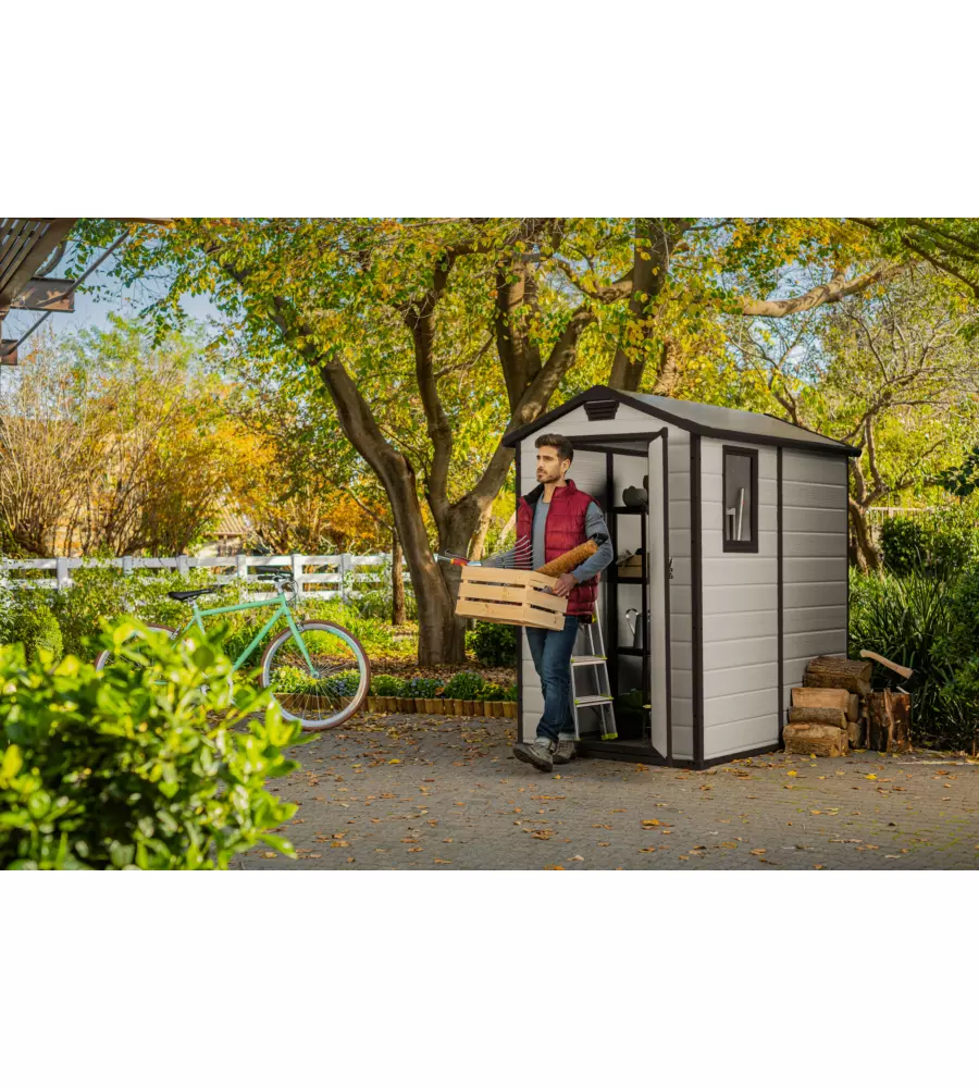 CASETTA DA GIARDINO KETER "MANOR 4x6" IN RESINA COLORE BEIGE CON PORTA BATTENTE SINGOLA 130X192X198 CM
