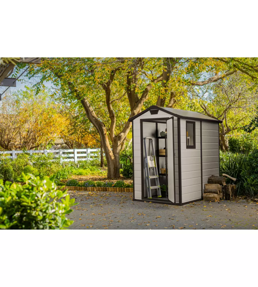 CASETTA DA GIARDINO KETER "MANOR 4x6" IN RESINA COLORE BEIGE CON PORTA BATTENTE SINGOLA 130X192X198 CM