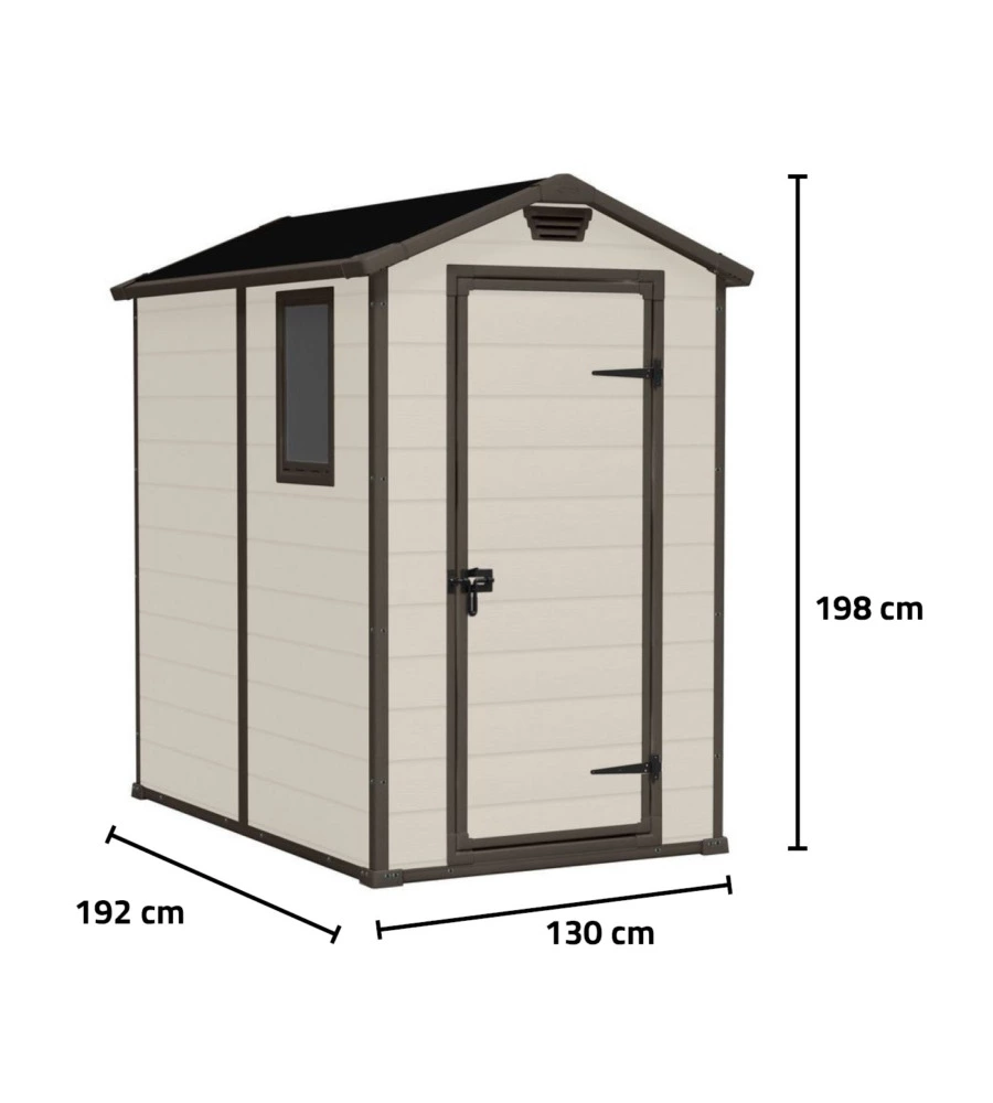 CASETTA DA GIARDINO KETER "MANOR 4x6" IN RESINA COLORE BEIGE CON PORTA BATTENTE SINGOLA 130X192X198 CM