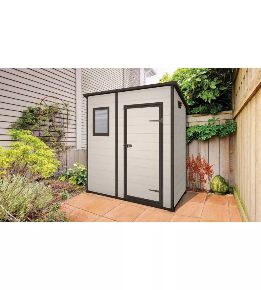 CASETTA DA GIARDINO KETER "MANOR PENT 6x4" IN RESINA COLORE BEIGE CON PORTA BATTENTE SINGOLA 183,5X111X200,5 CM