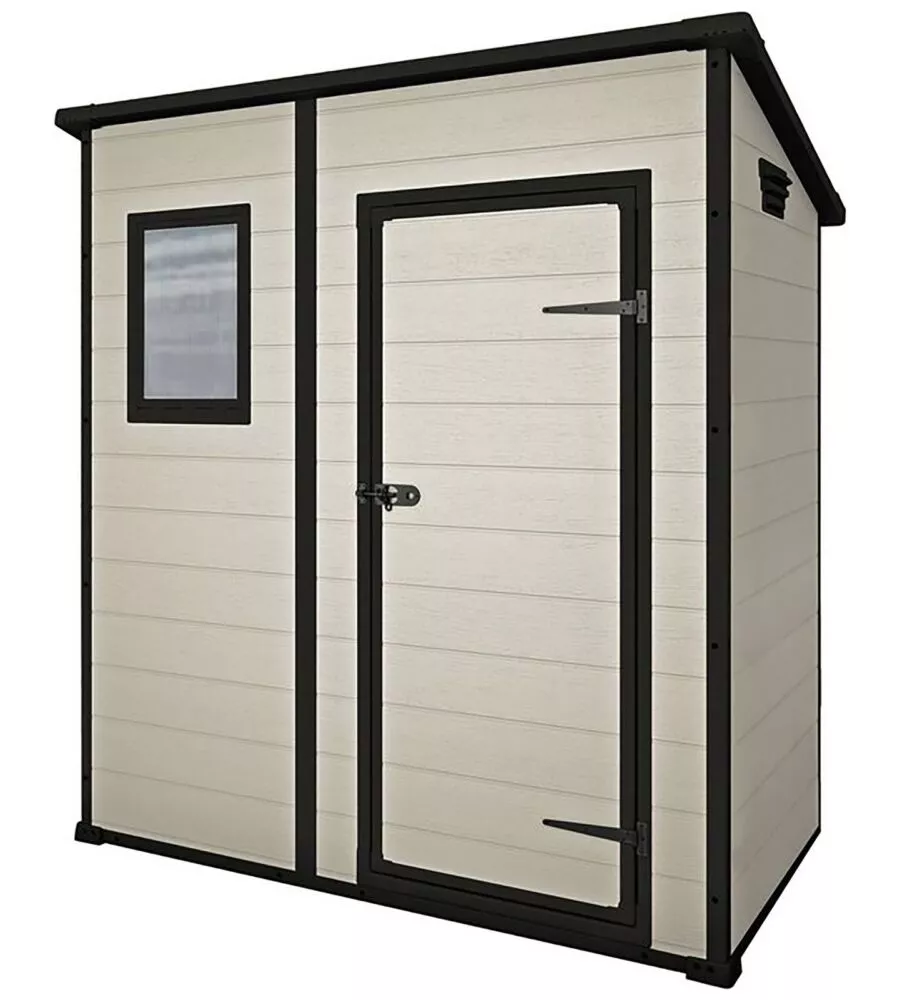 CASETTA DA GIARDINO KETER "MANOR PENT 6x4" IN RESINA COLORE BEIGE CON PORTA BATTENTE SINGOLA 183,5X111X200,5 CM
