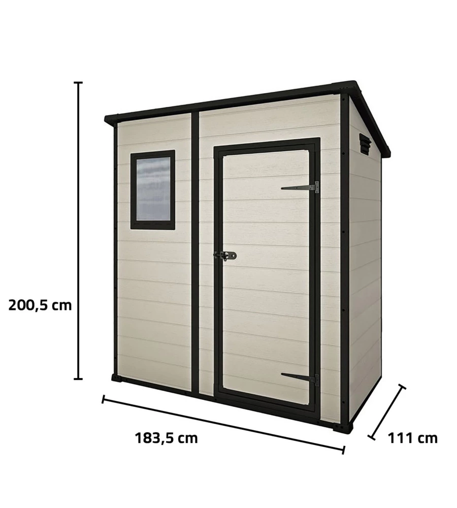 CASETTA DA GIARDINO KETER "MANOR PENT 6x4" IN RESINA COLORE BEIGE CON PORTA BATTENTE SINGOLA 183,5X111X200,5 CM