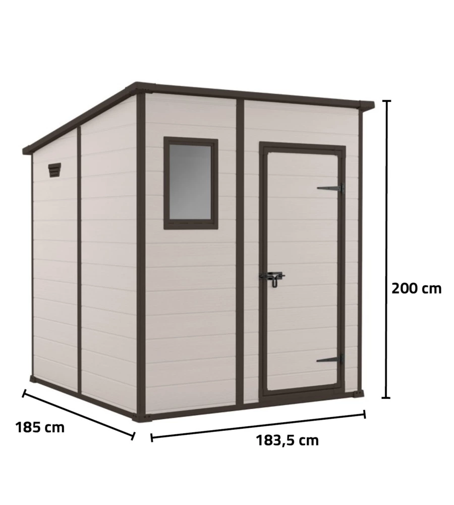 CASETTA DA GIARDINO KETER "MANOR PENT 6x6" IN RESINA COLORE BEIGE CON PORTA BATTENTE SINGOLA 183,5X185X200 CM