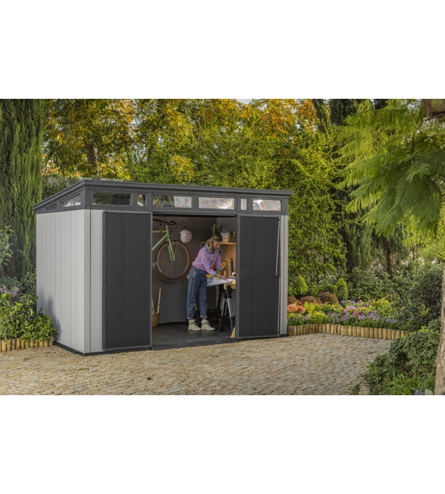 CASETTA DA GIARDINO KETER "ARTISAN 11x7" IN DUOTECH COLORE GRIGIO CON PORTA BATTENTE DOPPIA 342X218X226 CM