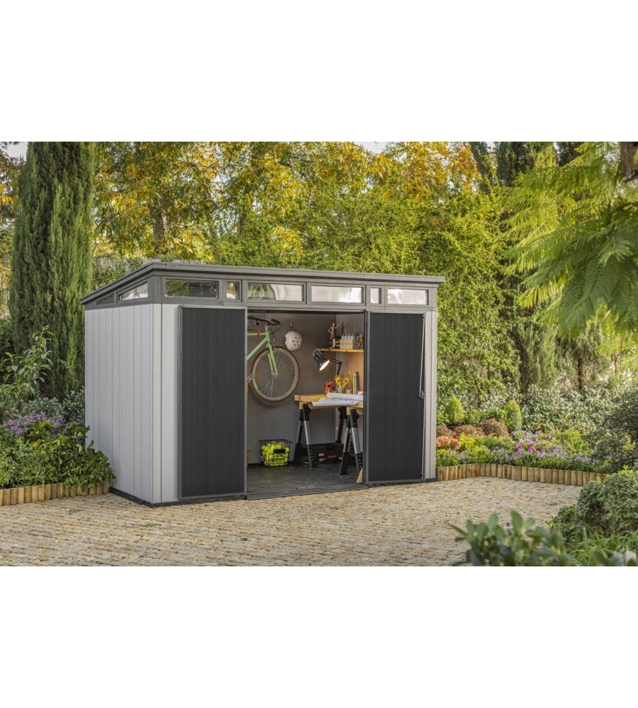 CASETTA DA GIARDINO KETER "ARTISAN 11x7" IN DUOTECH COLORE GRIGIO CON PORTA BATTENTE DOPPIA 342X218X226 CM