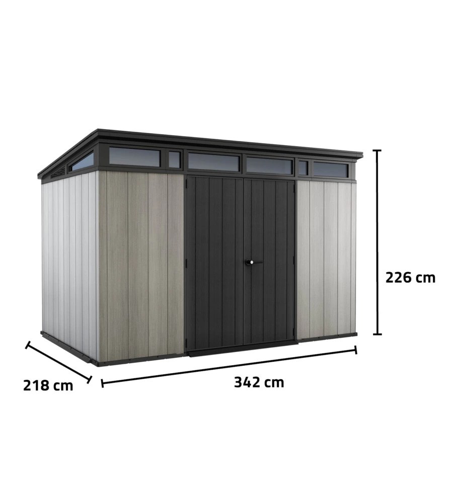 CASETTA DA GIARDINO KETER "ARTISAN 11x7" IN DUOTECH COLORE GRIGIO CON PORTA BATTENTE DOPPIA 342X218X226 CM
