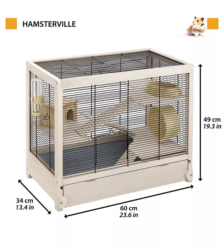 GABBIA PER RODITORI "HAMSTERVILLE" NERA, 60X34X49 CM - FERPLAST