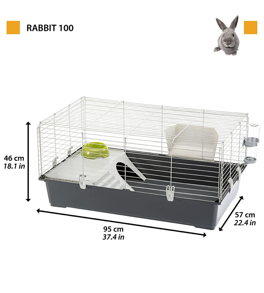 GABBIA PER CONIGLI "RABBIT 100" GRIGIO, 95X57XH46 CM  - FERPLAST