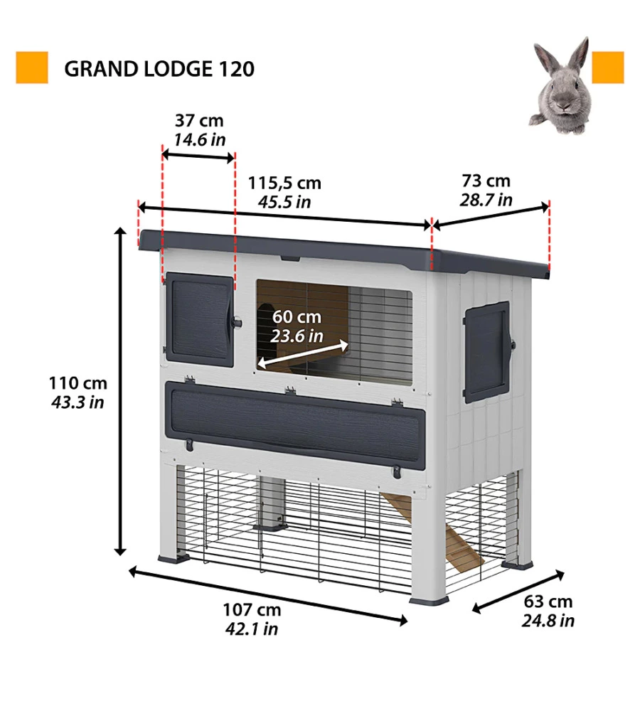 GABBIA PER CONIGLI "GRAND LODGE 120" GRIGIO,  115,5X73X110 CM - FERPLAST