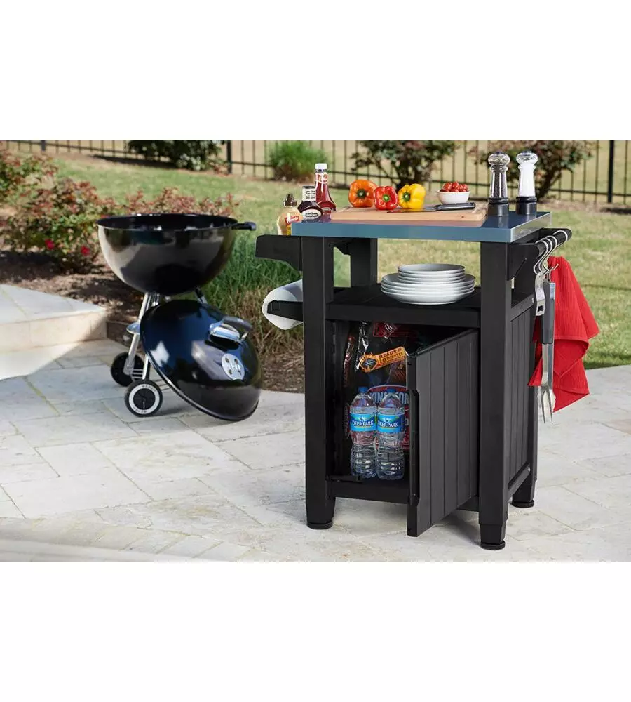 TAVOLINO KETER "UTILITY X" PER BBQ IN RESINA - 150 L 82x52x90 CM GRAFITE